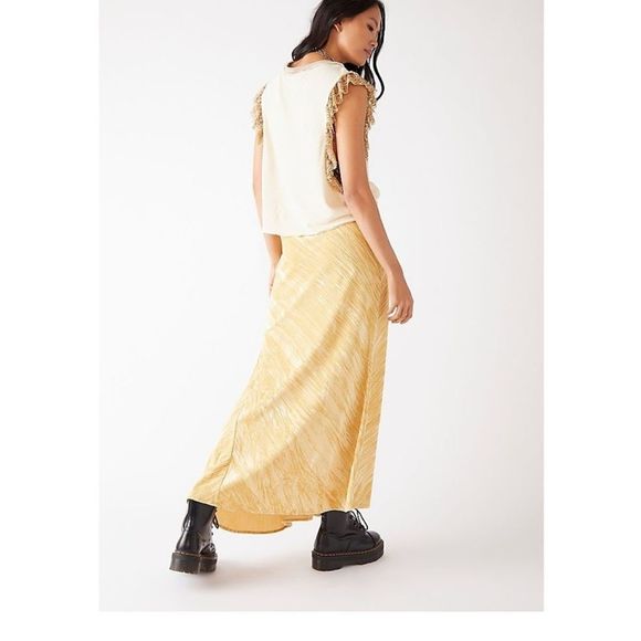 Free People Dresses & Skirts - FREE PEOPLE Noa Crushed Velvet Slip yellow maxi Skirt Small